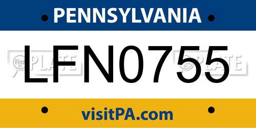 LFN0755 Pennsylvania License Plate