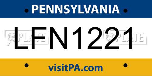 LFN1221 Pennsylvania License Plate