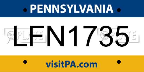 LFN1735 Pennsylvania License Plate