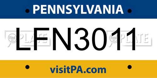 LFN3011 Pennsylvania License Plate