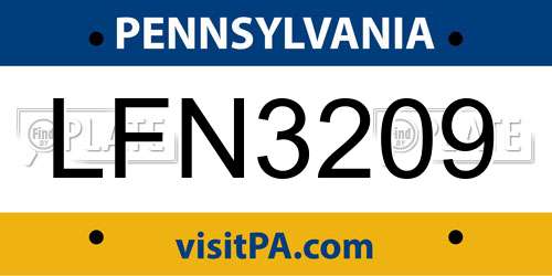 LFN3209 Pennsylvania License Plate