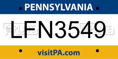 LFN3549 Pennsylvania License Plate
