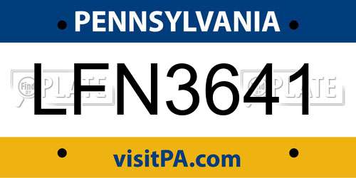 LFN3641 Pennsylvania License Plate