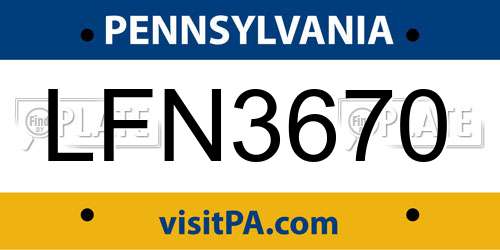 LFN3670 Pennsylvania License Plate