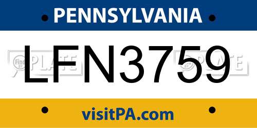 LFN3759 Pennsylvania License Plate