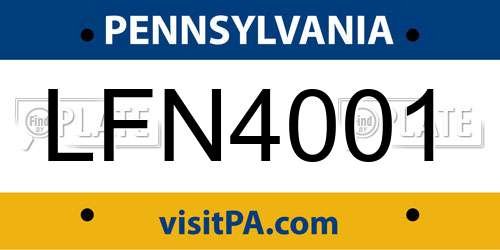 LFN4001 Pennsylvania License Plate