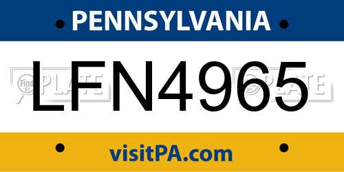 LFN4965 Pennsylvania License Plate