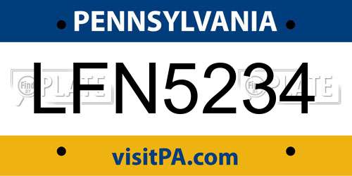 LFN5234 Pennsylvania License Plate