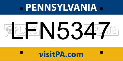 LFN5347 Pennsylvania License Plate