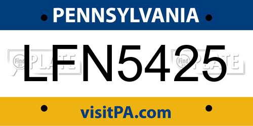 LFN5425 Pennsylvania License Plate