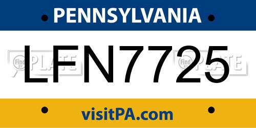LFN7725 Pennsylvania License Plate