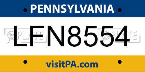 LFN8554 Pennsylvania License Plate