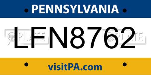 LFN8762 Pennsylvania License Plate