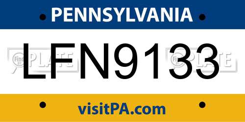 LFN9133 Pennsylvania License Plate