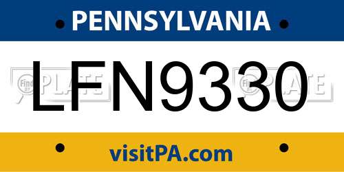 LFN9330 Pennsylvania License Plate