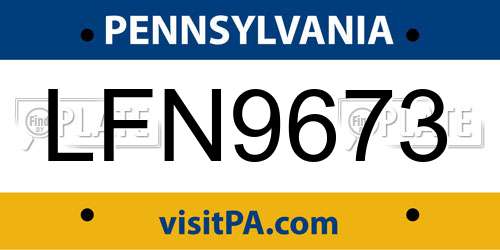LFN9673 Pennsylvania License Plate