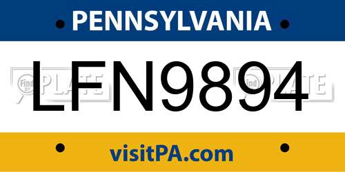 LFN9894 Pennsylvania License Plate