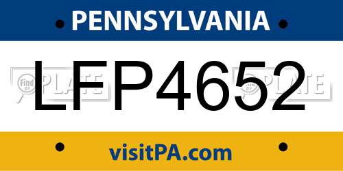 LFP4652 Pennsylvania License Plate