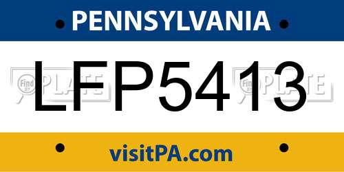 LFP5413 Pennsylvania License Plate