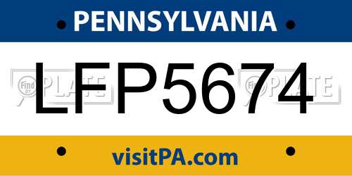 LFP5674 Pennsylvania License Plate