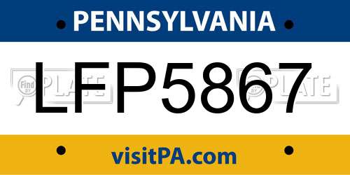 LFP5867 Pennsylvania License Plate