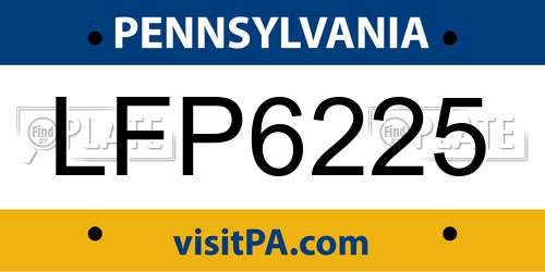 LFP6225 Pennsylvania License Plate
