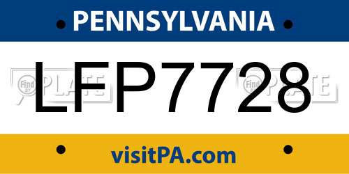 LFP7728 Pennsylvania License Plate
