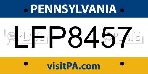 LFP8457 Pennsylvania License Plate