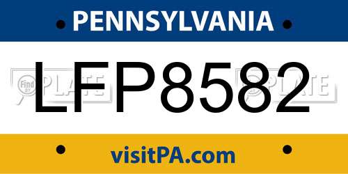 LFP8582 Pennsylvania License Plate
