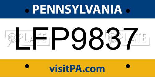LFP9837 Pennsylvania License Plate