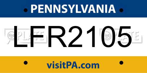 LFR2105 Pennsylvania License Plate