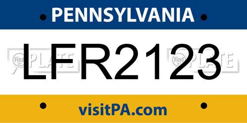 LFR2123 Pennsylvania License Plate