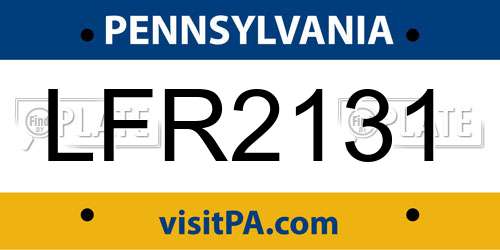 LFR2131 Pennsylvania License Plate