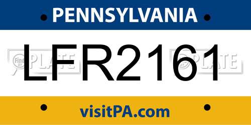 LFR2161 Pennsylvania License Plate