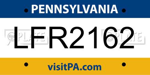LFR2162 Pennsylvania License Plate