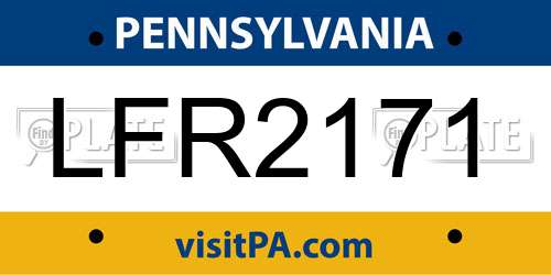 LFR2171 Pennsylvania License Plate