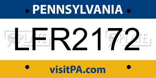 LFR2172 Pennsylvania License Plate