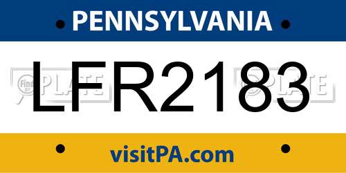 LFR2183 Pennsylvania License Plate