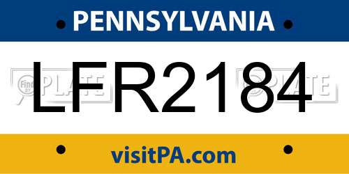 LFR2184 Pennsylvania License Plate