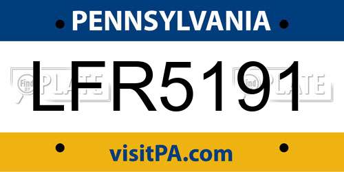 LFR5191 Pennsylvania License Plate