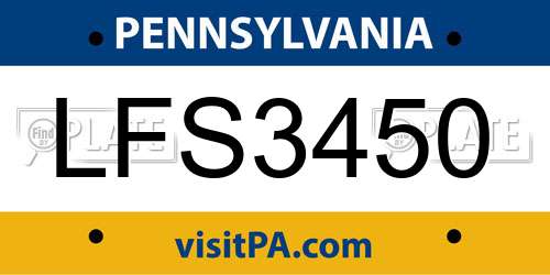 LFS3450 Pennsylvania License Plate