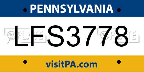 LFS3778 Pennsylvania License Plate
