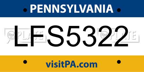 LFS5322 Pennsylvania License Plate
