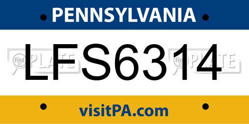 LFS6314 Pennsylvania License Plate