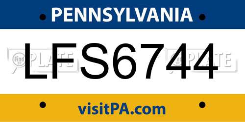 LFS6744 Pennsylvania License Plate