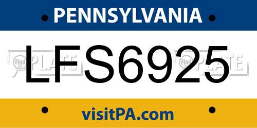 LFS6925 Pennsylvania License Plate