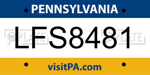 LFS8481 Pennsylvania License Plate