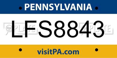 LFS8843 Pennsylvania License Plate