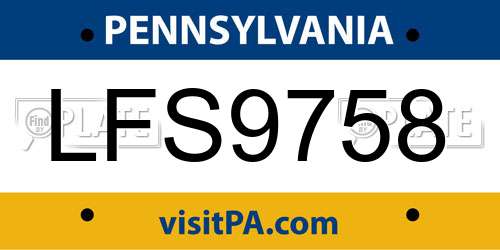 LFS9758 Pennsylvania License Plate