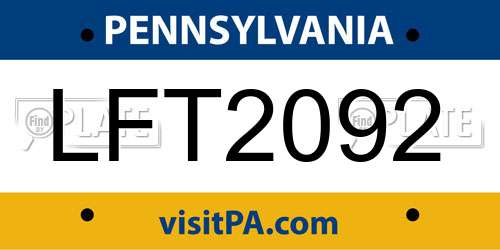 LFT2092 Pennsylvania License Plate